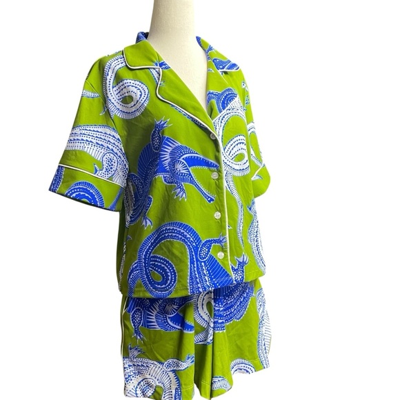 The Noli Shop Pajama Shorts Set Loungewear in Nile Chartreuse Green Size M/L - Picture 2 of 11